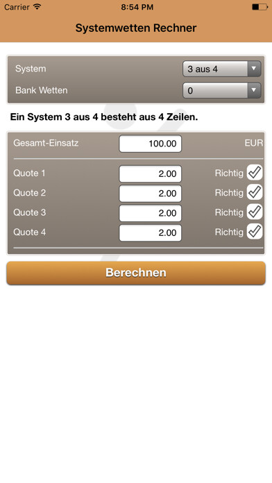 Emulate iPhone app Systemwetten Rechner der Wettbasis using MyAndroid