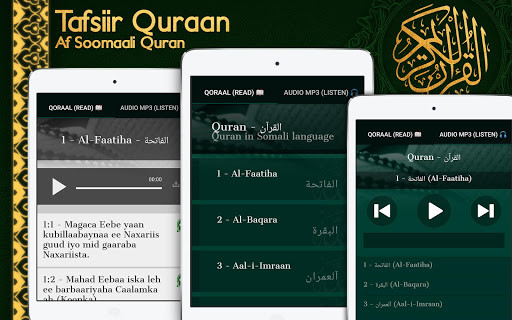 Run android online APK Tafsiir Quraan MP3 Af Soomaali Quraanka Kariimka from MyAndroid or emulate Tafsiir Quraan MP3 Af Soomaali Quraanka Kariimka using MyAndroid