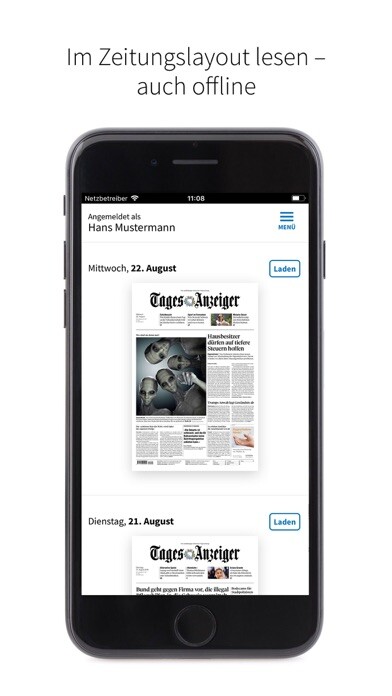 Emulate iPhone app Tages-Anzeiger E-Paper using MyAndroid