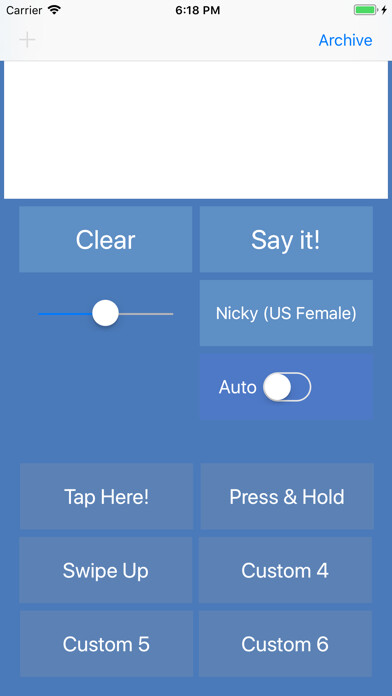 Emulate iPhone app Talk For Me - Text to Speech using MyAndroid
