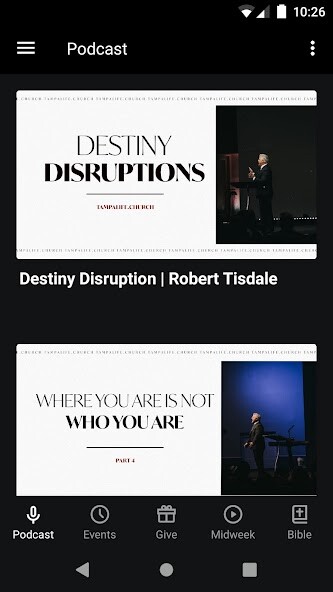 Emulate iPhone app Tampa Life Church using MyAndroid