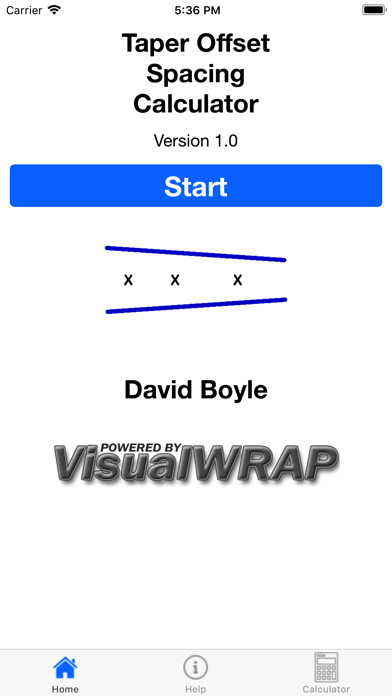 Emulate iPhone app Taper Offset Spacing Calculato using MyAndroid