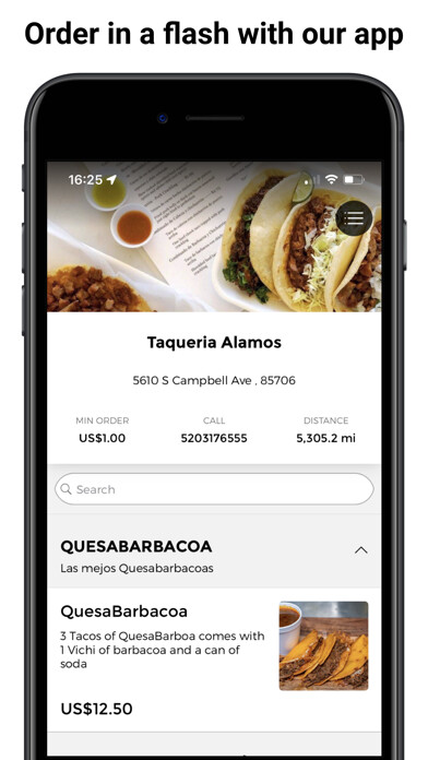 Emulate iPhone app Taquería Álamos using MyAndroid