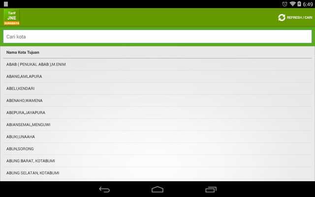 Emulate Android APK Tarif JNE Surabaya