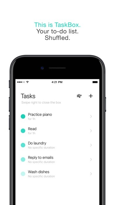 Emulate iPhone app TaskBox: To-Do List, Shuffled using MyAndroid