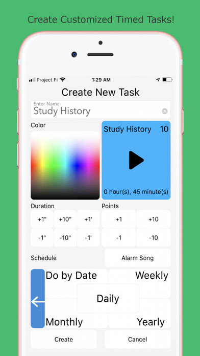 Emulate iPhone app Task Tock - Timed Task Manager using MyAndroid