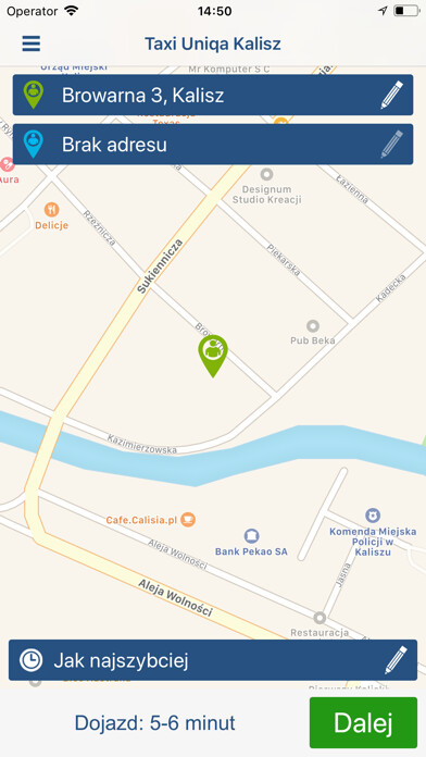 Emulate iPhone app TAXI UNIQA KALISZ using MyAndroid