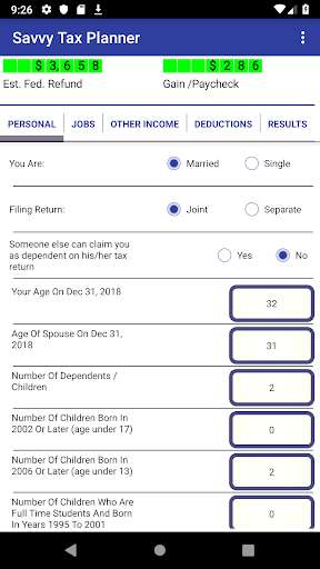 Run android online APK Tax Refund Planner, Estimator, Calculator USA 2018 from MyAndroid or emulate Tax Refund Planner, Estimator, Calculator USA 2018 using MyAndroid