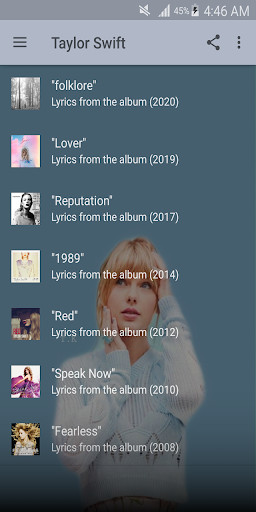 Run android online APK Taylor Swift Lyrics/Wallpapers from MyAndroid or emulate Taylor Swift Lyrics/Wallpapers using MyAndroid