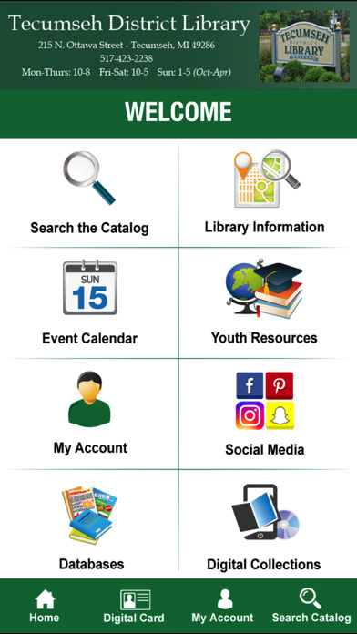 Emulate iPhone app Tecumseh District Library using MyAndroid