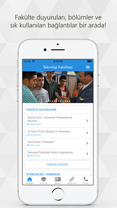 Emulate iPhone app Teknoloji Fakültesi using MyAndroid