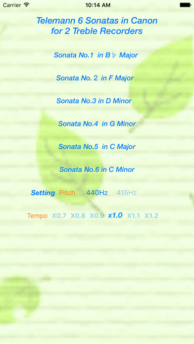Emulate iPhone app Telemann 6 Sonatas in Canon using MyAndroid