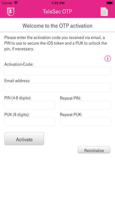 Emulate iPhone app TeleSec OneTimePass using MyAndroid