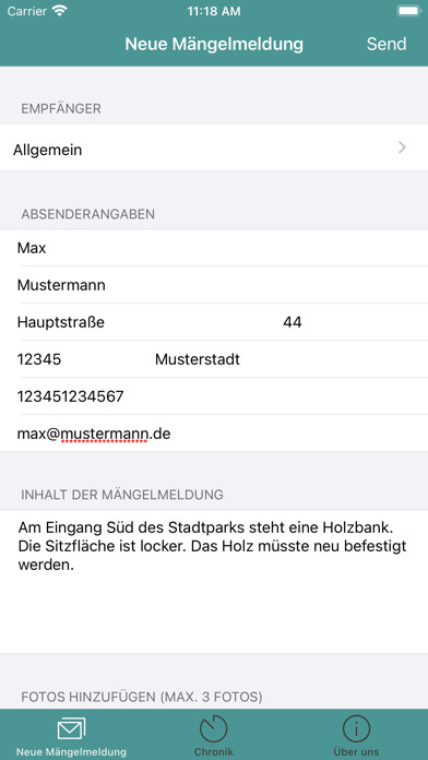 Emulate iPhone app tellme Mängel using MyAndroid