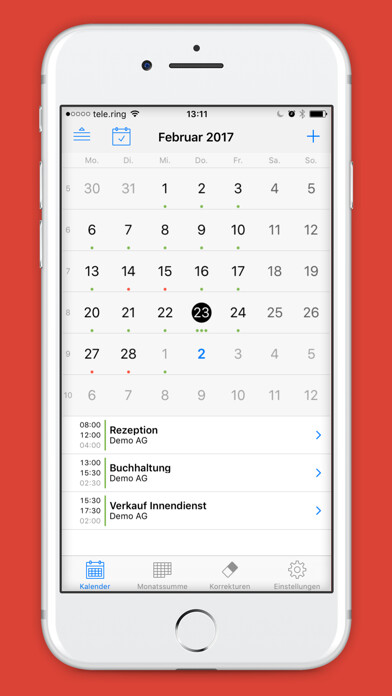 Emulate iPhone app Tempus - Personalzeiterfassung using MyAndroid