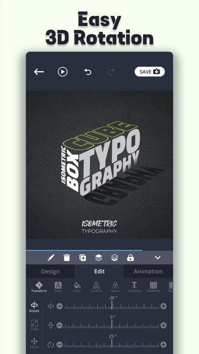 Emulate iPhone app TENADA: 3D Animated text art using MyAndroid