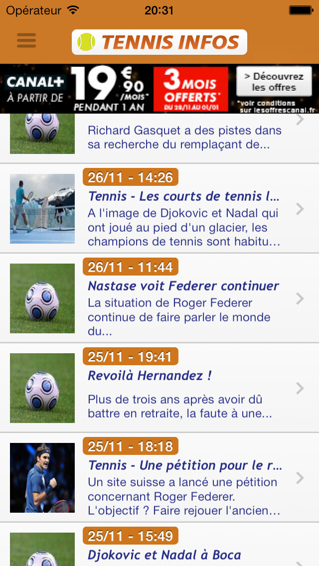 Emulate iPhone app Tennis Actualités : Live , infos et resultats using MyAndroid
