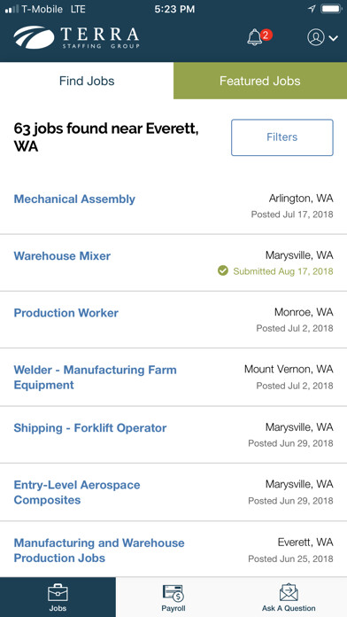 Emulate iPhone app TERRA Staffing using MyAndroid