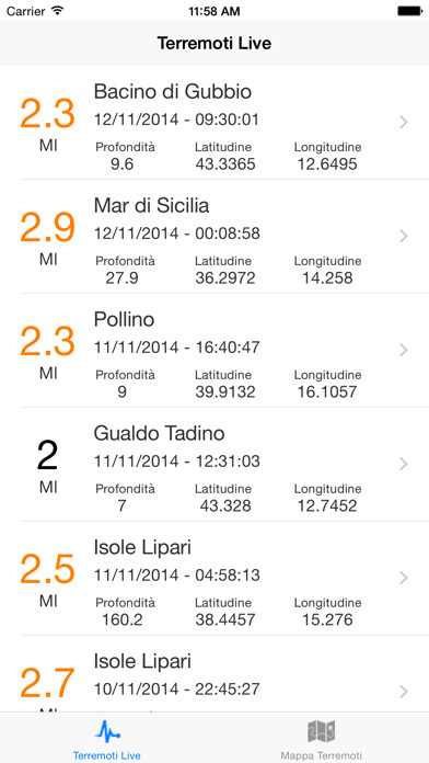 Emulate iPhone app Terremoti Live using MyAndroid