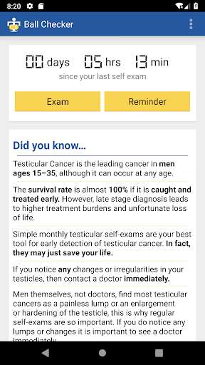 Run android online APK Testicular Cancer Self Exam from MyAndroid or emulate Testicular Cancer Self Exam using MyAndroid