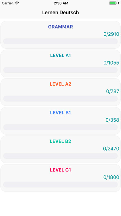 Emulate iPhone app Test zur grammatik A1-A2-B1-B2 using MyAndroid