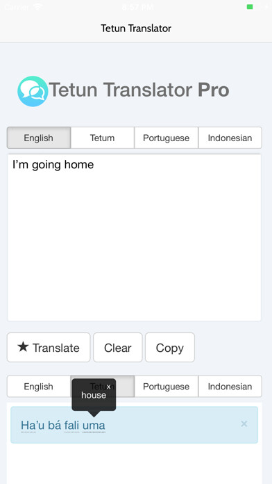 Emulate iPhone app Tetun Translator Pro using MyAndroid