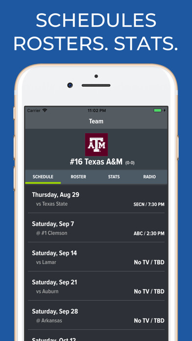 Emulate iPhone app Texas A&M Football Schedules using MyAndroid