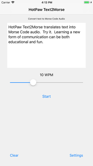 Emulate iPhone app Text2Morse using MyAndroid