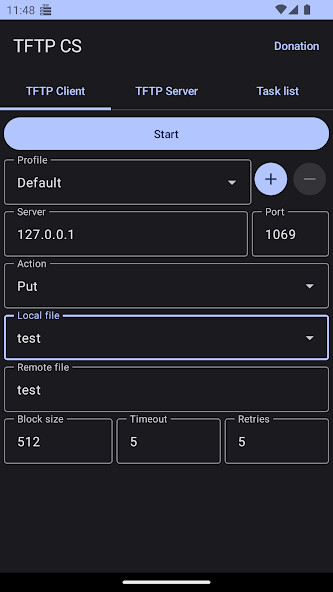 Run android online APK TFTP CS from MyAndroid or emulate TFTP CS using MyAndroid
