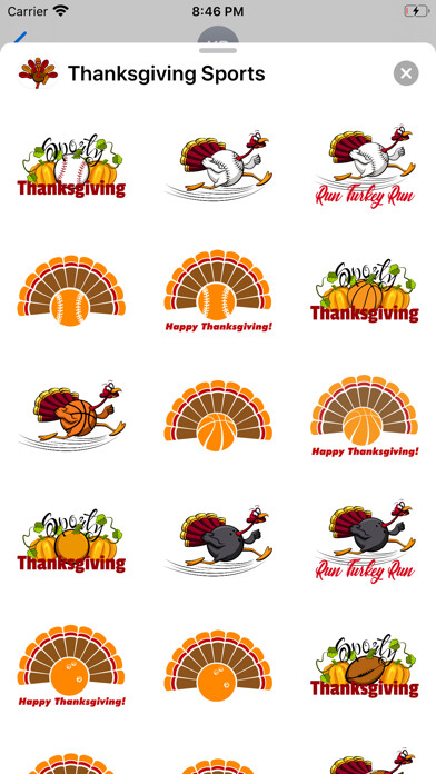 Emulate iPhone app Thanksgiving Sports Stickers using MyAndroid
