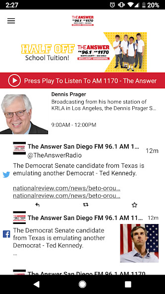 Emulate iPhone app The Answer San Diego using MyAndroid