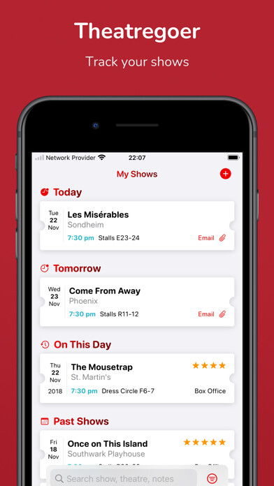 Emulate iPhone app Theatregoer - Theatre Tracker using MyAndroid