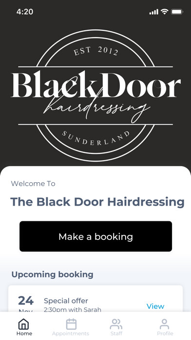 Emulate iPhone app The Black Door Hairdressing using MyAndroid