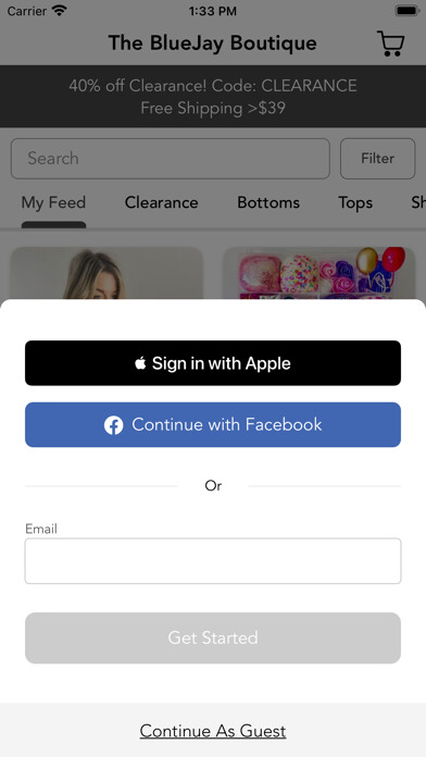 Emulate iPhone app The BlueJay Boutique using MyAndroid