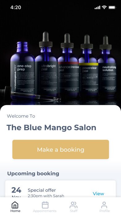 Emulate iPhone app The Blue Mango Salon using MyAndroid