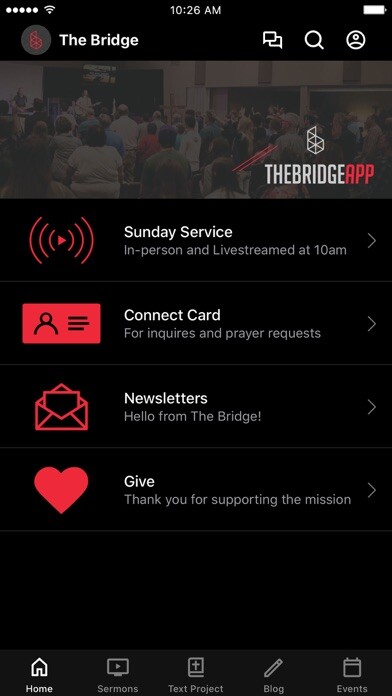 Emulate iPhone app The Bridge Church (Snohomish) using MyAndroid
