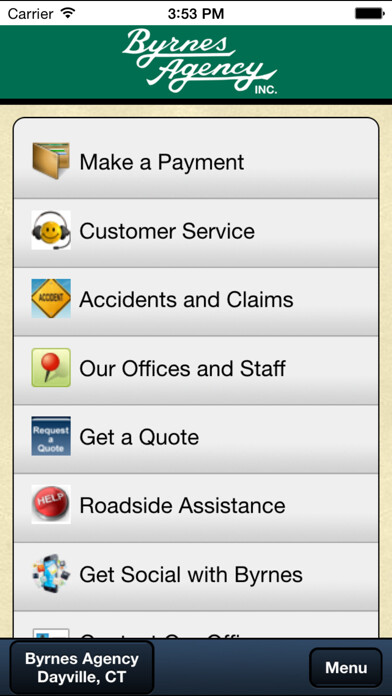 Emulate iPhone app The Byrnes Agency using MyAndroid