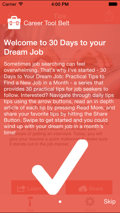 Emulate iPhone app The Career Tool Belt - 30 Days to Your Dream Job by Alison Doyle using MyAndroid