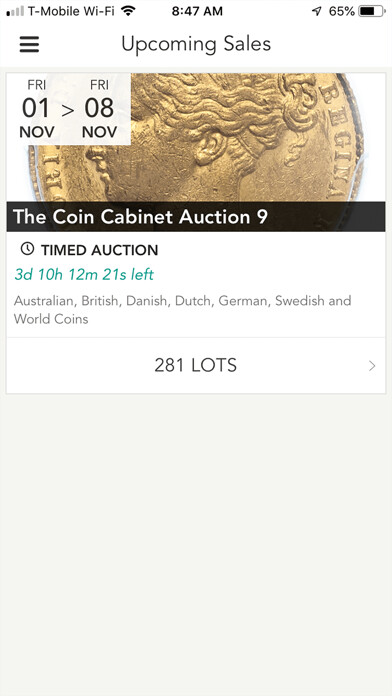 Emulate iPhone app The Coin Cabinet Auctions using MyAndroid