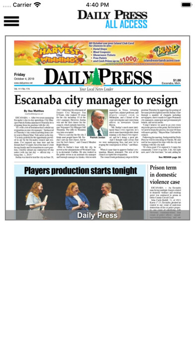 Emulate iPhone app The Daily Press All Access using MyAndroid