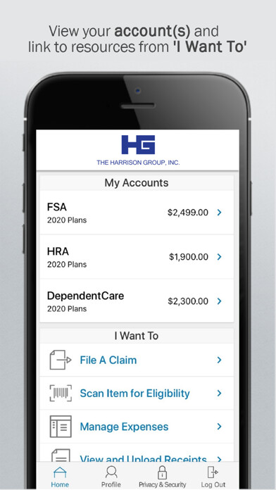 Emulate iPhone app The Harrison Group FSA HRA HSA using MyAndroid