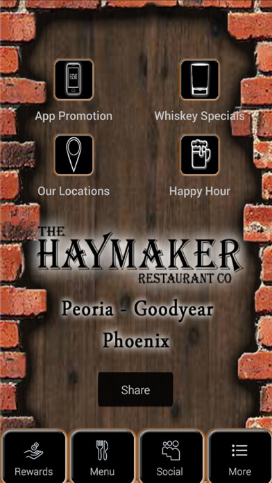Emulate iPhone app The Haymaker Restaurant Co. using MyAndroid