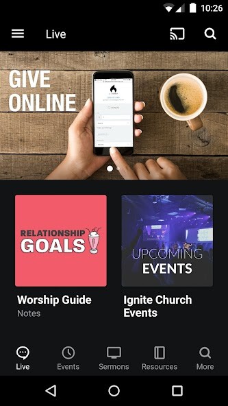 Emulate iPhone app The Ignite Church App using MyAndroid