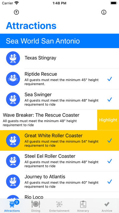 Emulate iPhone app ThemePark Checklist:Aquatic TX using MyAndroid