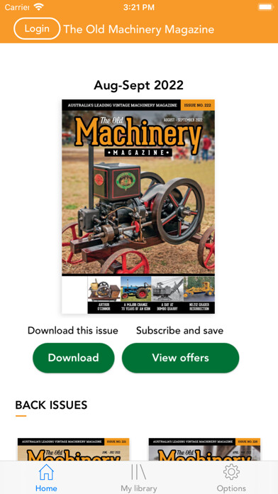 Emulate iPhone app The Old Machinery Magazine using MyAndroid