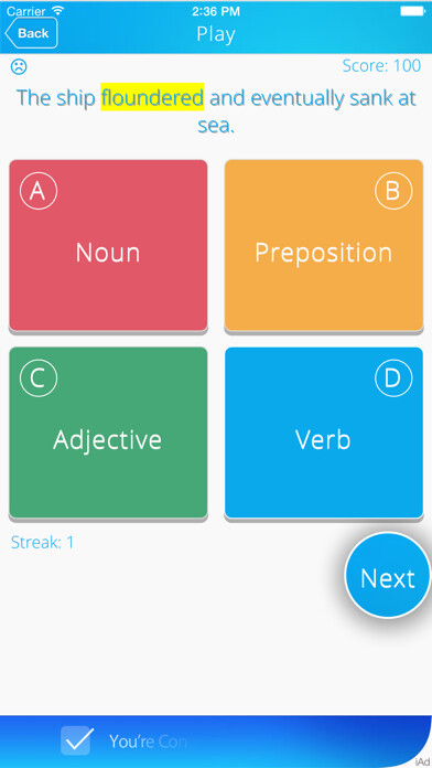 Emulate iPhone app The Part of Speech Quiz Game using MyAndroid Emulate iPhone app The Part of Speech Quiz Game using MyAndroid