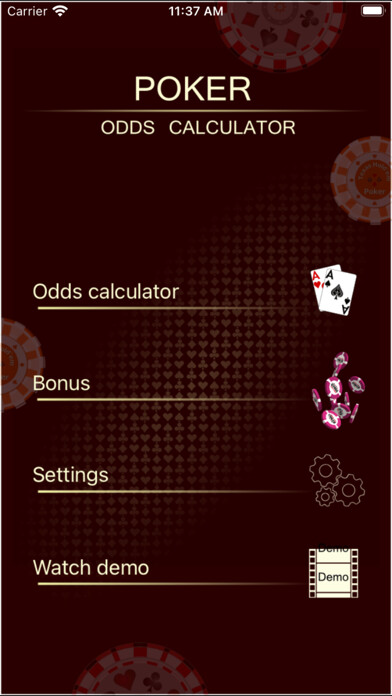Emulate iPhone app The Poker Calculator using MyAndroid