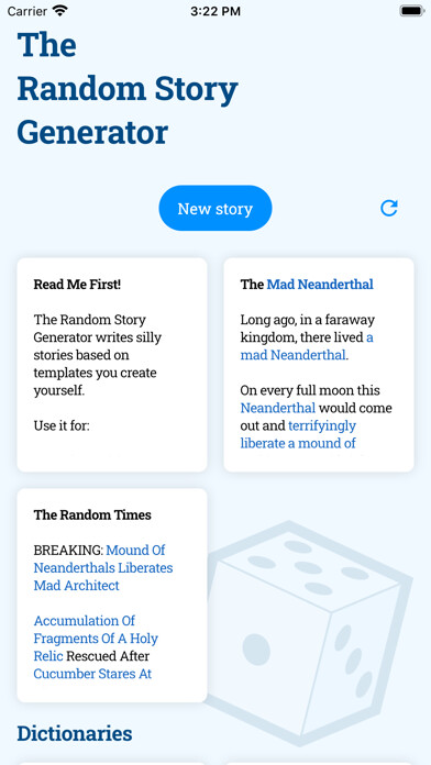 Emulate iPhone app The Random Story Generator using MyAndroid