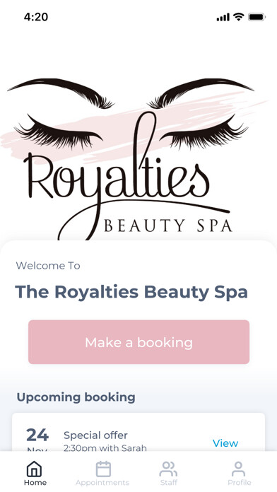 Emulate iPhone app The Royalties Beauty Spa using MyAndroid