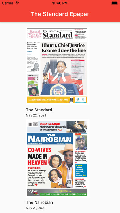 Emulate iPhone app The Standard Digital e-Paper using MyAndroid